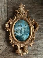 Kitsch lijstje met stoffen afbeelding, Antiek en Kunst, Ophalen of Verzenden