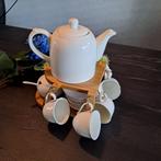 Porseleinen theeset met bamboe rek – 6 delig met suikerpotje, Ophalen, Nieuw, Overige stijlen, Porselein