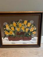 Klassiek Schilderij Tulpen & Vogel, Gesigneerd 1978, Ophalen of Verzenden