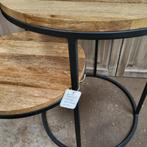 Bijzettafel met extra blad hout met metaal., Minder dan 55 cm, Gebruikt, Hout, Ophalen