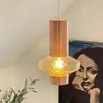 vintage Deens design LAMP koper met amber kelk Mid Century, Gebruikt, Ophalen of Verzenden, Glas, Minder dan 50 cm