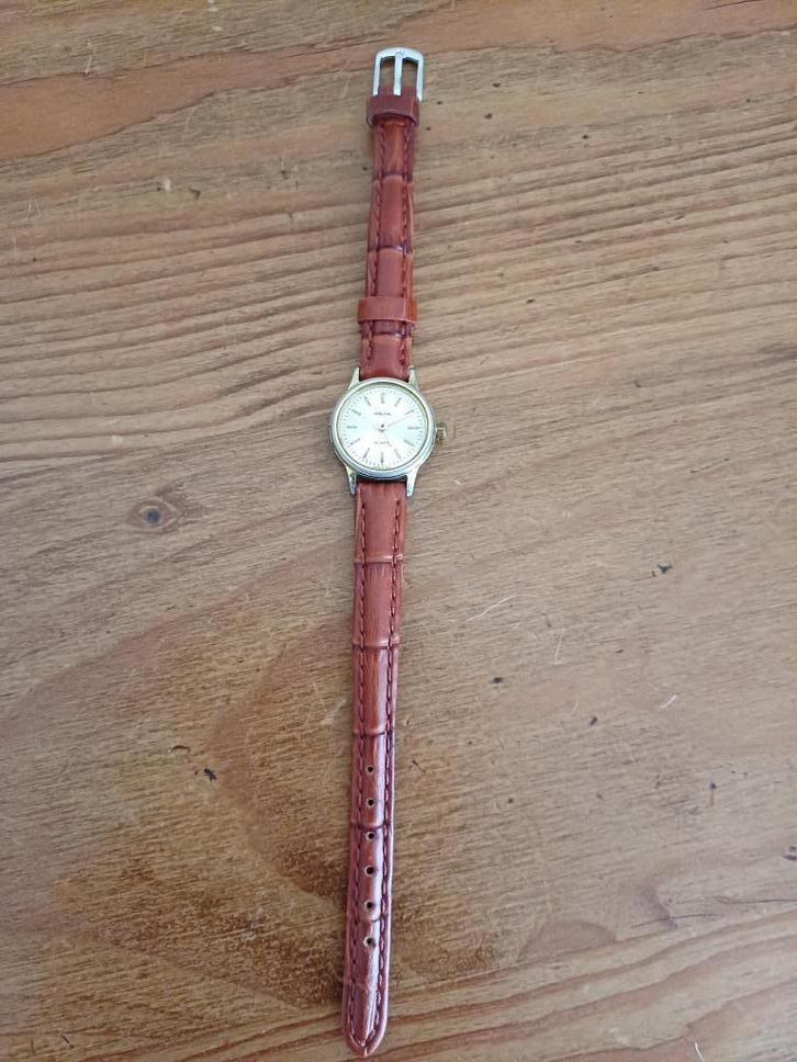 Pontiac dameshorloge met bruin leren bandje, Sieraden, Tassen en Uiterlijk, Horloges | Dames, Gebruikt, Polshorloge, Overige merken