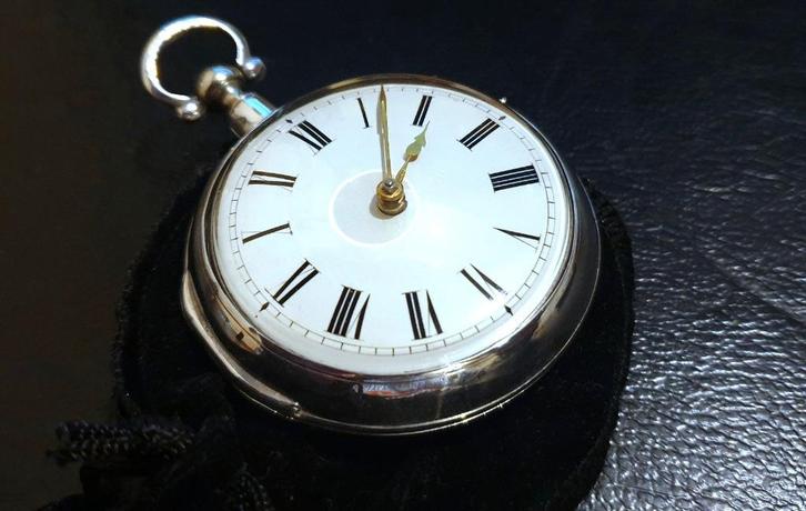 Zakhorloge spillegang dubb. kast zilver B'ham 1806  !!MINT!!, Sieraden, Tassen en Uiterlijk, Antieke sieraden, Overige typen, Zilver