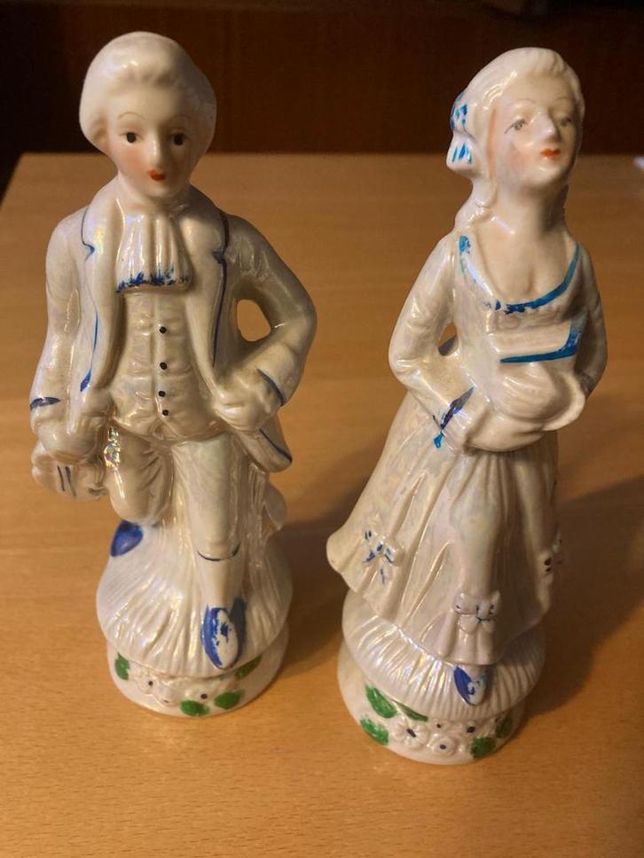 2 Vintage barok beeldjes Victoriaans stel Mozart  18 cm, Antiek en Kunst, Antiek | Porselein, Ophalen of Verzenden