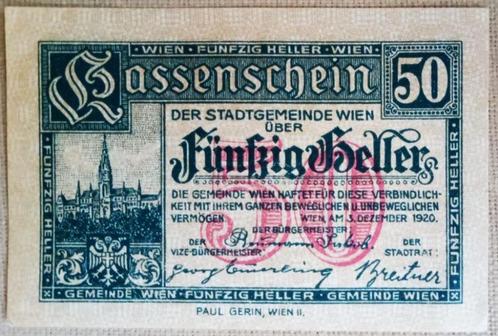 Noodbiljet 1920 Stadsgemeente WENEN (WIEN)  voor 50 Heller, Postzegels en Munten, Bankbiljetten | Europa | Niet-Eurobiljetten