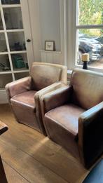 Eetkamerstoelen van bruin leer. Set van vier., Huis en Inrichting, Stoelen, Gebruikt, Bruin, Koloniaal, Leer