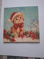 Vintage Kerstkaart Kat met Kerstmuts, Verzamelen, Ophalen of Verzenden, 1960 tot 1980, Ongelopen, Overig Europa