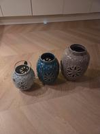 Windlichten Riverdale taupe/blauw 3 stuks 30/25/20cm, Ophalen, Blauw, Minder dan 50 cm, Glas