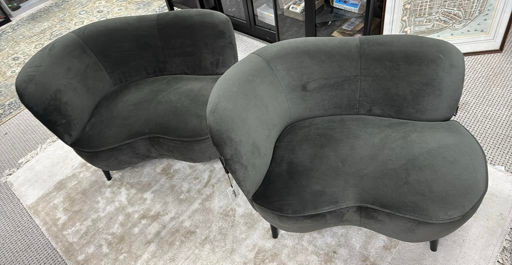 Sara lounge fauteuil set 2 links velvet warm groen, Ophalen, Kringloopehb41@hotmail.com, 75 tot 100 cm, Fauteuil