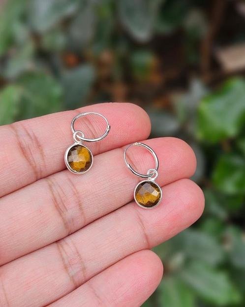 Tijgeroog Oorringen - Echt Zilver, Sieraden, Tassen en Uiterlijk, Oorbellen, Nieuw, Hangers, Zilver, Bruin, Met edelsteen, Verzenden