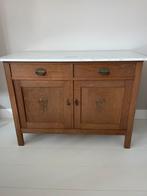 Vintage Antieke kast dressoir commode marmer wit, 100 tot 150 cm, Ophalen of Verzenden, Zo goed als nieuw, 3 of 4 laden