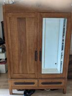 Mooie antieke eikenhouten kledingkast met geslepen spiegel, Gebruikt, 50 tot 75 cm, Ophalen