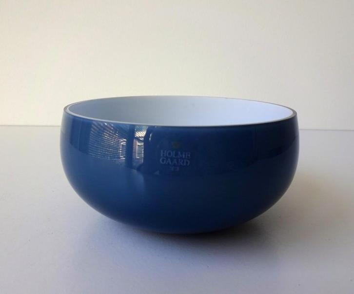 Glazen schaal blauw opaline binnenkant wit Holmegaard 3486-s, Antiek en Kunst, Antiek | Glas en Kristal, Ophalen of Verzenden