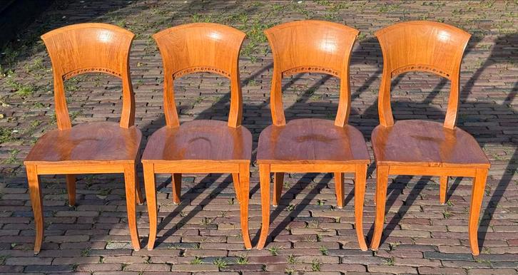 Art Deco Stoelen - Set van 4, Huis en Inrichting, Stoelen, Gebruikt, Vier, Hout, Bruin, Ophalen