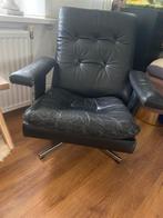 Zwarte leren draaifauteuil, Huis en Inrichting, Stoelen, Gebruikt, Zwart, Leer, Ophalen of Verzenden
