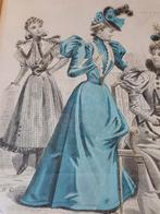 Mooie zeldzame antieke ingelijste mode gravure uit Frankrijk, Ophalen of Verzenden
