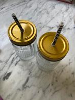 Glazen Potten met Rietjes - Set van 2, Ophalen of Verzenden, Zo goed als nieuw