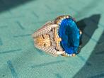 Zilveren ring met blauwe steen - Handgemaakt, Blauw, 19 tot 20, Ophalen of Verzenden, Zo goed als nieuw