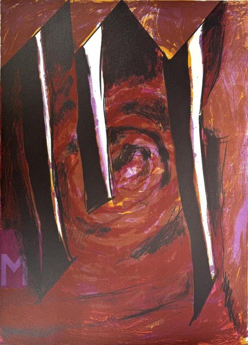 Lithografie José Niebla, abstract rood-paars compositie ca., Antiek en Kunst, Kunst | Litho's en Zeefdrukken, Ophalen of Verzenden