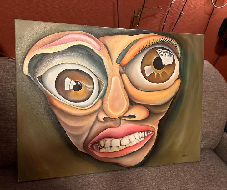 My Little Alien, origineel surrealistisch olieverfschilderij, Antiek en Kunst, Kunst | Schilderijen | Klassiek, Ophalen of Verzenden