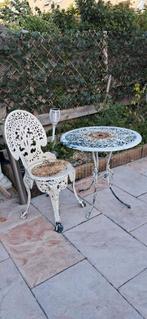 Brocante gietijzeren franse bistroset, Tuin en Terras, Tuinsets en Loungesets, Overige materialen, Gebruikt, Stoel, Ophalen