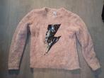 Fluffy lichtroze trui met pailletten, maat 134/140, Ophalen of Verzenden, Zo goed als nieuw, Meisje, Trui of Vest