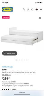 IKEA SLÄKT Bedframe met onderbed en opberger, wit, 90x200 cm, Ophalen, 90 cm, Eenpersoons, Wit