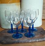 Vintage Luminarc blauwe wijn glazen - set van 5, Antiek en Kunst, Antiek | Glas en Kristal, Ophalen of Verzenden