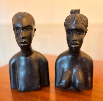 Afrikaanse Beelden Man & Vrouw - Nigeria 1975 - Houtsnijwerk beschikbaar voor biedingen