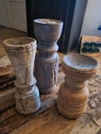 Set van 3 houten kandelaars, Gebruikt, Ophalen of Verzenden, Grijs, Hout