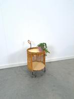 Bamboe trolley, bijzettafel vintage, Gebruikt, Rond, Ophalen of Verzenden, Vintage bijzettafel bamboe
