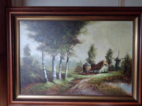 Buiten gebied Boerderijtje met Hooiberg Molen en, Antiek en Kunst, Kunst | Schilderijen | Klassiek, Ophalen of Verzenden