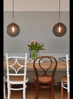 2 QAZQA hanglampen messing goud met smoke glas (30 cm), Huis en Inrichting, Lampen | Hanglampen, Ophalen, Zo goed als nieuw, Glas