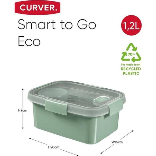 Curver Smart to go eco lunchbox 1,2L + bestekset + sauscup, Huis en Inrichting, Keuken | Keukenbenodigdheden, Nieuw, Ophalen of Verzenden