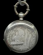 Antiek Zilveren Zakhorloge met Dubbele Deksel en Sleutel, Antiek en Kunst, Antiek | Goud en Zilver, Verzenden