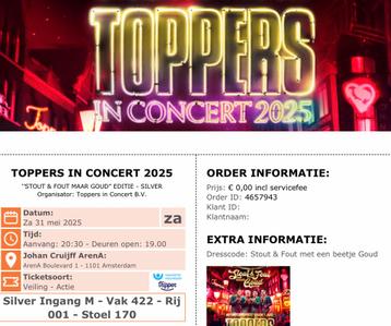 Toppers in concert 2025 beschikbaar voor biedingen
