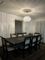 Antieke Eettafel met 8 stoelen. Zwart met beige/wit., Huis en Inrichting, Tafels | Eettafels, 50 tot 100 cm, Rechthoekig, Zo goed als nieuw