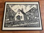 Bepp Haas Houtsnede 1984 Kapel Berglandschap Ingelijst Gesig, Ophalen of Verzenden