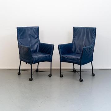 6x  Montis chaplin stoelen - Blauw leder met Flex Rug beschikbaar voor biedingen