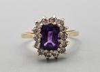 Gouden Vintage ring edelsteen amethist en zirkonia.2025/363., ., Paars, Ophalen of Verzenden, .