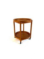 Vintage teakhouten trolley, Hans Bölling ‘60, Minder dan 55 cm, Vintage retro buisframe design rotan webbing papercord deens, Rond