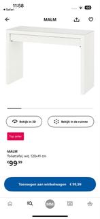 Ikea Malm Kaptafel - Wit, Huis en Inrichting, 100 tot 150 cm, Ophalen of Verzenden, Zo goed als nieuw, Minder dan 100 cm