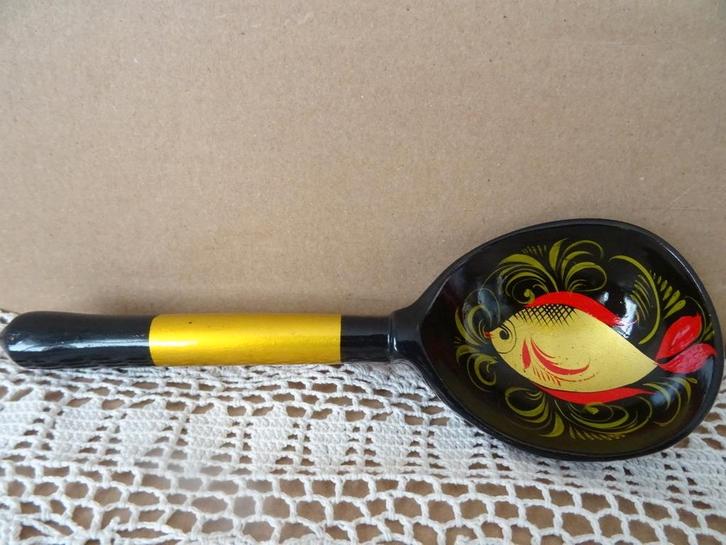 Vintage Chochloma lepel Russische Chochloma lepel 19cm 1970, Antiek en Kunst, Curiosa en Brocante, Ophalen of Verzenden