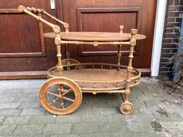 Vintage faux bamboe serveerwagen art deco barcart antiek eik