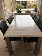 Eettafel met 6 stoelen - 190x90 cm, Ophalen, Gebruikt, Leer, Zwart
