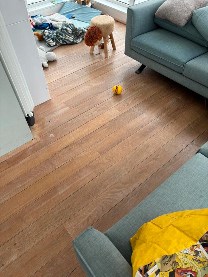 Houten (grenen?) vloerdelen 50m2, Doe-het-zelf en Verbouw, Vloerdelen en Plavuizen, Gebruikt, Vloerdelen of -planken, Hout, 150 cm of meer