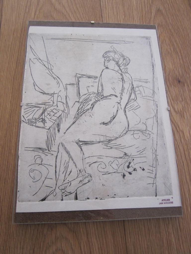 Tekening van Jan Wiegers "Vrouwelijk naakt "., Ophalen of Verzenden