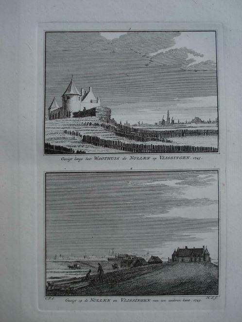 003-004 / Vlissingen de Nollen en Wachthuis Kopergeravure, Antiek en Kunst, Kunst | Etsen en Gravures, Ophalen of Verzenden