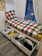 Brimnes uitschuifbed met lades + matras, Ophalen, Eenpersoons, Wit, 80 cm