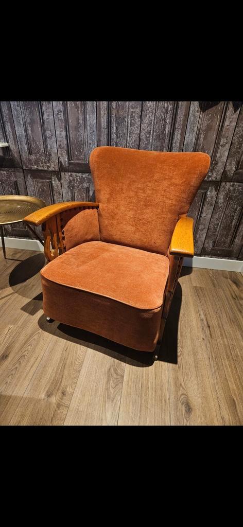 Kleine vintage fauteuil / rookstoel, Huis en Inrichting, Fauteuils, Gebruikt, Hout, Stof, 50 tot 75 cm, Minder dan 75 cm, Ophalen